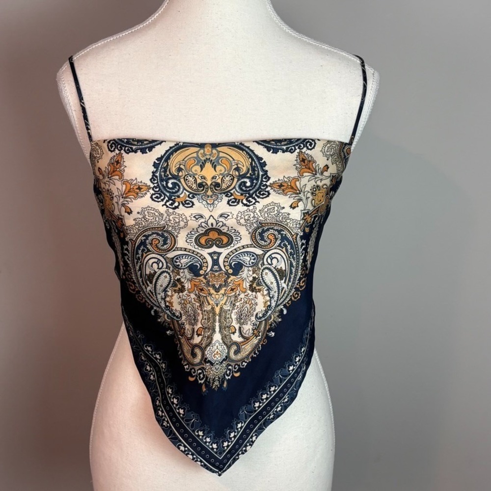 Cotton Candy LA Womens Blue Paisley Bandana Crop Tie Back Tank Top SM Festival